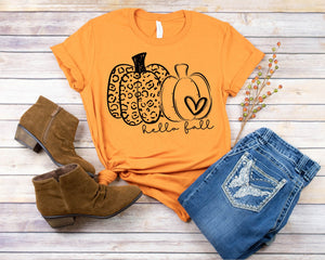 Hello Fall Leopard Pumpkin Shirt, Thanksgiving shirt, Fall Shirt