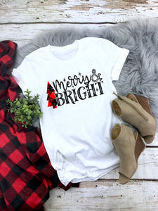 Merry and Bright Christmas Tree Ladies Shirt, Merry Christmas Graphic Tee