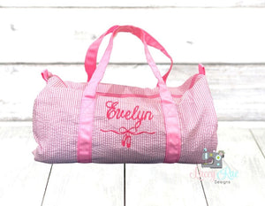 Pink Seersucker Duffel Bag with Ballet shoes for Girls, Dance Bag
