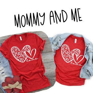 Valentines Day Leopard Heart Love Mommy and Me shirts