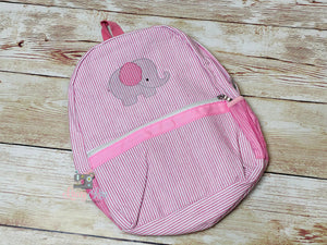Personalized Pink seersucker backpack with Elephant