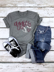 Aggies Baseball Game Day shirt, Texas A&M Family shirts, vinyl shirt, crew neck triblend tee, color options, Aggie Football game day shirt
