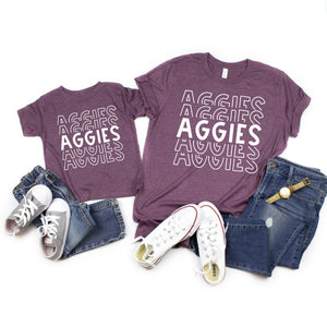 AGGIES stacked game day shirt, Texas A&M Family shirts, vinyl shirt, crew neck triblend tee, color options, Aggie Football game day shirt