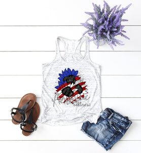 America the Beautiful Shirt, Patriotic Tank Top, Womens Patriotic Shirt, Womens Red White and Blue, Ladies Sublimated Shirt, 4th of July