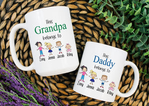 Fathers Day Mug, Grandpa or Daddy Mug, Stick Figure Grandchildren mug, FAthers day gift
