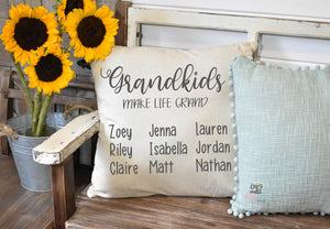 Grandkids Make Life Grand Pillow Cover, Mothers Day Gift, Mothers day pillow cover