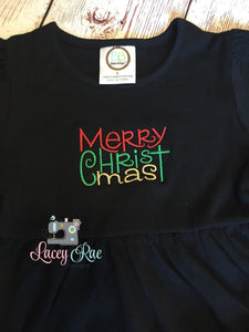 Toddler or little girl Christmas dress, Christmas Day dress, Monogrammed black ruffle dress, custom dress
