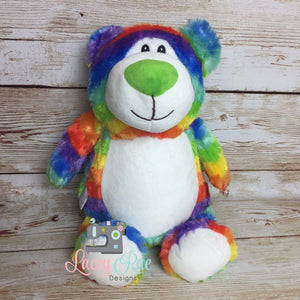 Personalized Stuffed Animal Rainbow Bear, Monogrammed, , Baby Shower Gift, Appliqué, Birth announcement, Birth stats, rainbow baby