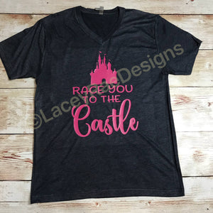 Race you to the castle, crew neck or v neck triblend tee, color options, Ladies tee, Disney family shirt, Disney shirt, magic Kingdom shirt