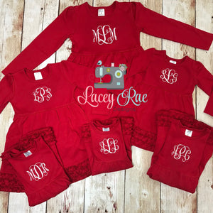 Toddler or little girl valentines dress or outfit, personalized Valentines dress, Monogrammed red ruffle dress, Santa outfit