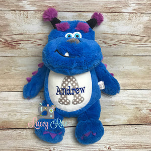 Personalized Stuffed Animal Monster, Monogrammed Monster, Little Elska, Baby Shower Gift, Appliqué, Birth announcement, Birth stats, Stuffie