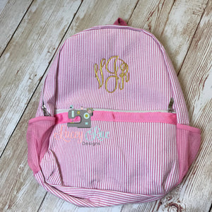Monogrammed Seersucker Preschool Backpack