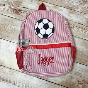 Seersucker Preschool Backpack with Soccer Ball Applique