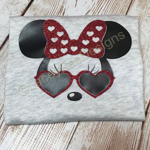Minnie Mouse Glitter Sunglasses youth kids Shirt, crew neck poly cotton shirt,Girls Disney Shirt, Disney World Trip, Disney family shirt