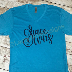 Grace Wins, Christian shirt, vinyl shirt, crew neck or v neck triblend tee, color options, faith, inspirational tee, graphic tee