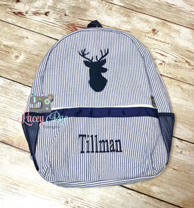 Boys Seersucker Preschool Backpack with Deer Applique