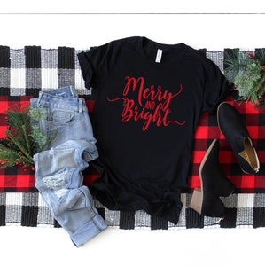Merry and Bright Christmas Ladies Shirt, Tri-blend tee, crew or v-neck, color options, Women's Christmas Tee, Holiday shirt, Christmas Gift