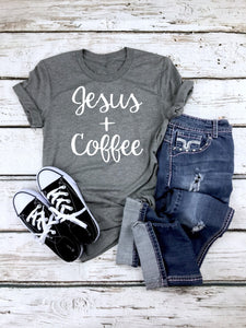 Coffee and Jesus, vinyl shirt, crew neck or v neck triblend tee, color options, Ladies tee, Womens Tee