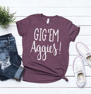 Gigem Aggies shirt, game day shirt, Texas A&M shirt, vinyl shirt, crew neck triblend tee, color options, Aggie Football game day shirt