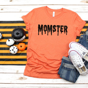 Momster Graphic Tee, Ladies Halloween graphic tee shirt, triblend tee, color options,mom shirt, Mom Halloween Costume