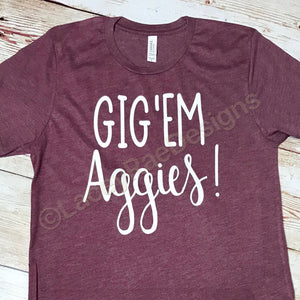 Gigem Aggies shirt, game day shirt, Texas A&M shirt, vinyl shirt, crew neck triblend tee, color options, Aggie Football game day shirt