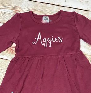 Texas Aggies Game Day Maroon rufffle dress, Texas A&M toddler dress, school age dress.  Little girl maroon ruffle dress