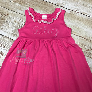 Personalized pink Easter ruffle dress with monogram, Monogrammed dress with ruffle, personalized Easter dress, monogrammed Easter dress