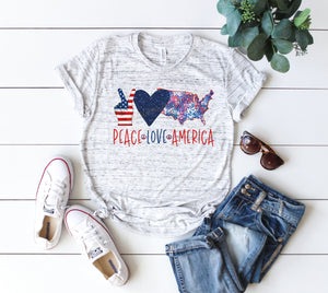 Peace Love America Shirt, Patriotic Tank Top, Womens Patriotic Shirt, Womens Red White and Blue, Ladies Sublimated Shirt, 4th of July Shirt