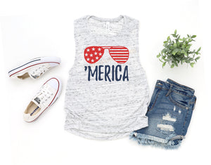 Merica Shirt, Patriotic Tank Top, Womens Patriotic Shirt, Womens Red White and Blue, Ladies Sublimated Shirt, 4th of July Shirt, sunglasses
