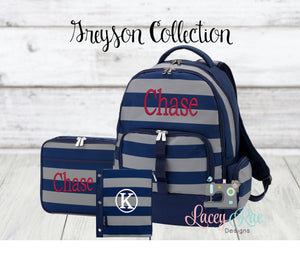Boys Greyson Personalized Backpack, Lunchbox, and Pencil Pouch Set
