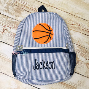 Basketball Blue Seersucker Preschool Backpack