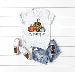 Its Fall Yall Shirt, Ladies Fall shirt, Leopard Pumpkin shirt, Thanksgiving Shirt, Ladies sublimated shirt