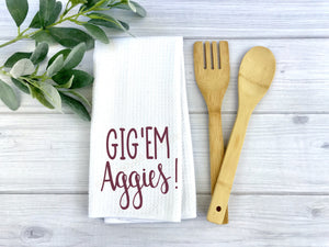 Gigem Aggies dish Towel, Personalized tea towel, Fall Home Decor, Custom tea towel, Farmhouse Decor, Housewarming gift