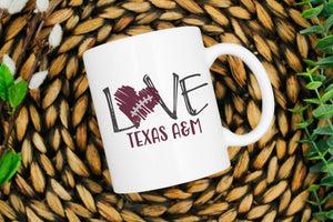 Love Aggies football printed coffe mug, 11oz or 15 oz mug, Texas Aggies coffee mug, Texas Aggies gift, Texas A&M gift, graduation gift