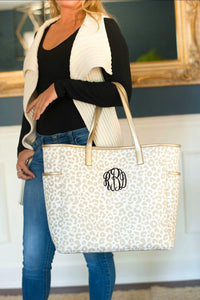 Natural Leopard Personalized Handbag Shoulder Totebag and Wristlet, Gold Leopard, Monogrammed Gift, Monogrammed Leopard Tote