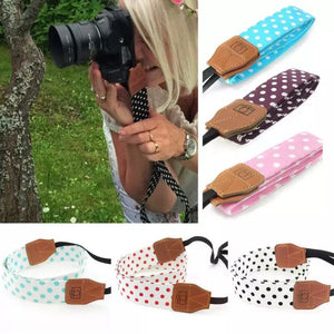 Personalized camera strap, monogrammed camera strap, embroidered camera strap, polka dot, DSLR camera strap
