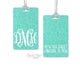 Mint Glitter Monogrammed luggage tag, Custom Luggage Tag, Monogrammed Gift, Personalized Luggage Tag, Bag Tag, Suitcase Travel Tag