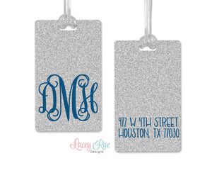 Silver Glitter Monogrammed luggage tag, Custom Luggage Tag, Monogrammed Gift, Personalized Luggage Tag, Bag Tag, Suitcase Travel Tag