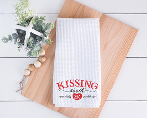 Kissing Booth Valentines dish Towel, Personalized tea towel, Valentines Home Decor, Custom tea towel, Farmhouse Decor, Housewarming gift