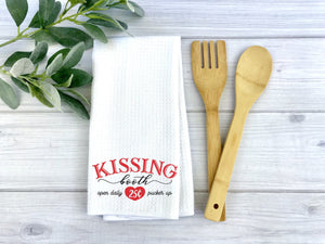 Kissing Booth Valentines dish Towel, Personalized tea towel, Valentines Home Decor, Custom tea towel, Farmhouse Decor, Housewarming gift
