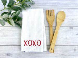 XOXO Valentines dish Towel, Personalized tea towel, Valentines Home Decor, Custom tea towel, Farmhouse Decor, Housewarming gift