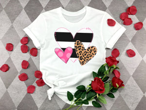 Valentines Heart Trio Graphic Tee, Ladies Valentines shirt, Valentines shirt, Ladies sublimated shirt, Valentines Graphic Tee,  tee