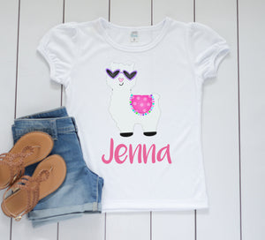 Kids Llama Heart Valentines Day shirt, Personalized Valentines Shirt, toddler or little girls valentines shirt, Llama shirt, llama party