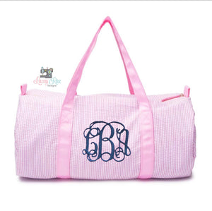 Personalized Pink Seersucker Duffel Bag for Girls