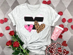 Valentines Heart Trio Graphic Tee, Ladies Valentines shirt, Valentines shirt, Ladies sublimated shirt, Valentines Graphic Tee,  tee