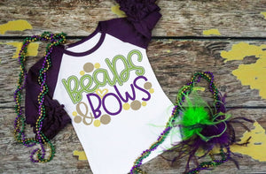 Beads and Bows Girls Mardi Gras Shirt, Toddler or little girls Mardi Gras graphic tee, Mardi gras raglan, fat tuesday shirt