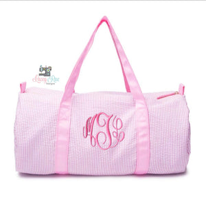 Personalized Pink Seersucker Duffel Bag for Girls