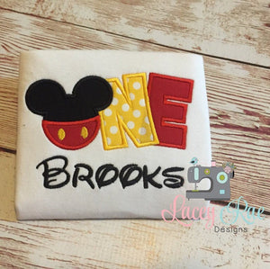 Personalized custom mickey mouse 1st birthday shirt, One, mickey applique birthday shirt, Mickey birthday party