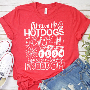 Fireworks hot dogs and freedom shirt, 4th of july shirt, patriotic shirt
